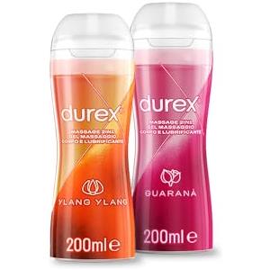 Durex Gel Lubrificante Sessuale Intimo Massage 2in1 Doppio Utilizzo, Gel Massage 2in1 con Guaranà e con Ylang Ylang, per preliminari e sesso orale, 2 Confezioni da 200ml