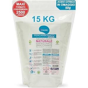 MAMICUP Percarbonato di Sodio per Bucato Puro (15 Kg, 2500 Lavaggi) Smacchiatore Bucato Sbiancante Smacchiante Igienizzante Naturale, Antimuffa, Busta Richiudibile - IN OMAGGIO 50gr di Acido Citrico
