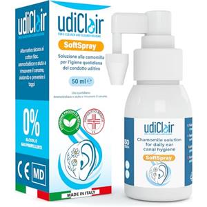Udivita Spray Auricolare per Rimozione del Cerume 50ml - UdiClair SoftSpray Soluzione Isotonica 0% Alcool Made in Italy - Pulizia Orecchie Adulti e Bambini con Getto Nebulizzato Previene Tappi di Cerume