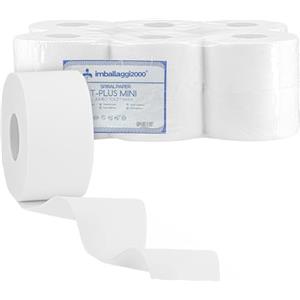 IMBALLAGGI 2000 - Carta Igienica Jumbo, 2 Veli Pura Cellulosa Eco Molto Morbida e Resistente Compatibile con Dispenser (12 Rotoli, Mini)