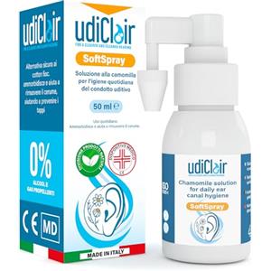 Udivita Spray Auricolare Sciogli Cerume Orecchio 50ml - UdiClair SoftSpray Soluzione Isotonica 0% Alcool Made in Italy - Pulizia Orecchie Adulti Bambini Anziani con Getto Nebulizzato Previene Tappi di Cerume