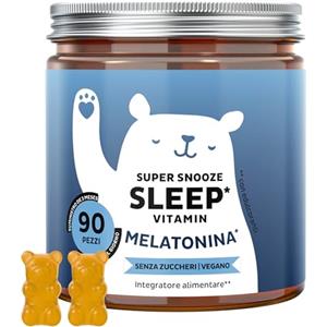 Bears with Benefits Super Snooze Sleep Vitamin - 1mg Melatonina - Integratore Sonno - Gummies con Melatonina - Altamente dosate con Vitamina B6 - 90 pezzi (3 mesi) - Senza zucchero, Vegane - Bears with Benefits