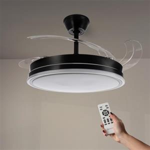 M mimotec - Ventilatore da soffitto Olga nero con luce a LED, telecomando, motore DC, 6 velocità, silenzioso, pale retrattili, funzione estate-inverno, timer, CCT