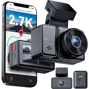VANTRUE E2 2.7K+2.7K Dash Cam, 5GHz WiFi GPS Doppia 1944P Telecamera Per Auto, Dashcam Controllo senza Fili e Vocale, 24h. Modalità di Parcheggio Tampone, Visione Notturna WDR 2,45" 160 Gradi Max 512G