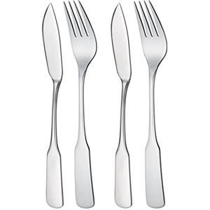 GRÄWE Set di posate da pesce, 4 pezzi, per 2 persone, forchette da pesce, coltello da pesce, set di posate in acciaio inox 18/10, lucidato, lavabile in lavastoviglie, serie vanghe