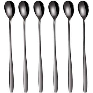 GRÄWE - Set di 6 cucchiaini da long drink in acciaio inox, colore nero, serie Königstein