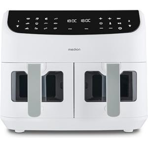 MEDION P20 XXL Friggitrice ad aria a doppia camera (8,7 L, Airfryer, 2.600 W, 10 programmi automatici, 2 cassetti, finestra visiva, Dual Cook & Sync Finish) opaco