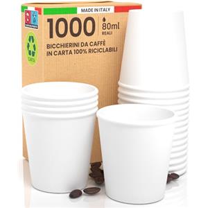 Baciato Caffè 1000 Bicchierini in Carta per caffè 80ml Bicchieri Ecologici Biodegradabili Monouso Piccoli Asporto Bevande Calde