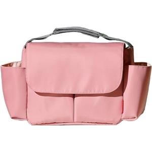 Hiseng Borsa Organizer per Passeggino, Universale Impermeabile Borsa Passeggino Organizer, Tracolla, Grande Capacità, Scomparti Multipli, Borsa Fasciatoio per Carrozzina (Rosa,36x17x12cm)