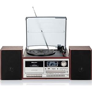 Roadstar HIF-8892D+BT Mini Impianto Stereo Hi-Fi Giradischi 3 Velocità Giri 33/45/78, Radio DAB/DAB+/FM, Lettore CD/CDR/CDRW/CD-MP3, Cassette, Bluetooth, USB/Scheda SD, Telecomando, Legno