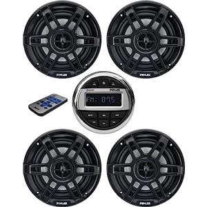 PIMAR marine equipment PIMAR Kit stereo con casse nere 150 WATT + telecomando presa usb radio bluetooth accessori barca gommone nautica (4 CASSE)