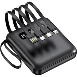 ZVD Caricabatterie Portatile Powerbank 20000mah Display Power Bank, Ricarica Veloce, Ricarica Veloce del Telefono Cellulare Powerbank, 4 Cavi di Alimentazione Mobile, Power Bank Rosa (Nero)