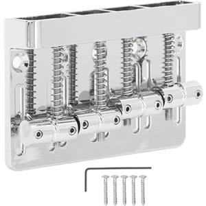 CDQL Ponte per Basso a 4 Corde, Ponte per Basso Elettrico Stile Vintage con Chiave Esagonale per Basso Elettrico Jazz Bass o Precision Bass Cromato, 2 Colori tra Cui Scegliere (Argento)