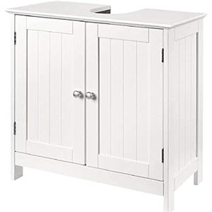 BAKAJI Mobile Sotto Lavabo Bagno Bianco in Legno MDF con 2 Ripiani e Doppia Anta