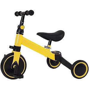 HUOLE Triciclo per bambini per bambine e bambini (peso massimo 25 kg), mini bicicletta senza pedali con ruote in plastica resistenti alla foratura, telaio in metallo leggero-2 in 1 (giallo)