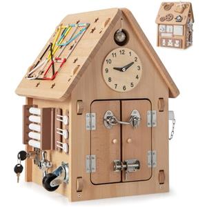 RELAX4LIFE Giochi Montessori Busy House, Casetta di attività Occupato Montessori per Bambini, Giocattolo Sensoriale e Educativo per 1/2/3/4/5 Anni