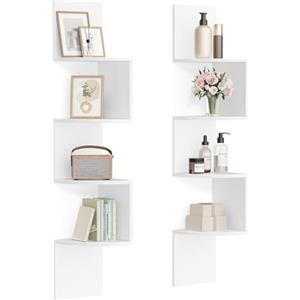 VASAGLE CUSTOS Collezione - Mensola Angolare, Set da 2, Mensola da Parete a 4 Livelli, Libreria con Design a Zigzag, Bianco Nuvola LBC704WB01