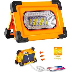 M Ledme - Faretto per proiettore LED portatile Solar PowerBank con batteria, 2.700 lumen, ricaricabile, leggero per lavoro, ricaricabile USB o solare, campeggio, garage, pesca.
