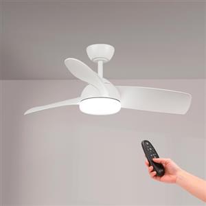 M mimotec - Ventilatore a soffitto Led White Face 59W, telecomando, motore DC 35W+Luce Led 24W, 6 velocità, Silenzioso,3 Pale in legno naturale, 108 cm, funzione estate-inverno, timer