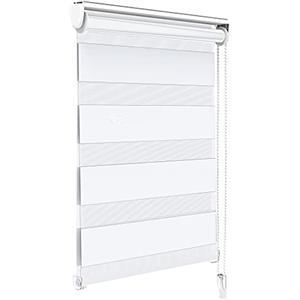 VOUNOT® Tenda a Rullo Doppia Strato Oscurante Giorno e Notte, Catenella Laterale, Bande Trasparenti e Opache, Tenda Interno Zebra Blinds Bianco, 45 x 150 cm