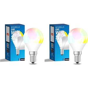 M Ledme - Lampadina LED Smart WiFi 6W (Eq. 50 W) Attacco E14 G45, non necessita di Hub, RGB+CCT, Dimmerabile, Luce Bianca e Colorata, compatibile con Alexa e Google Home, LM7145 (Confezione da 2)