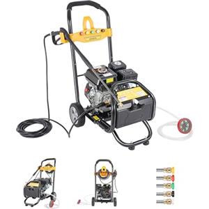 Goddlgjik 7,5 CV Idropulitrice a Scoppio 4 Tempi 200 Bar Idropulitrice Professionale Portatile con 5 ugelli | Idropulitrice Benzina Auto Giardino Autoadescante con tubo da 10 m | 3400RPM 9 LPM