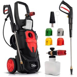 LEHMANN Idropulitrice Phoenix, 3000 W, max. 260 bar, Portata 480 l/h, Raggio d'azione 17 m, Motore a induzione, Lancia schiuma & 5 Ugelli intercambiabili, per Auto ed Esterni di Casa, Nero/Rosso