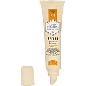 Helan, Apelab Linea Dolcezza - Balsamo Labbra Antirughe Protettivo con Protezione Solare 30 SPF - Burrocacao Emolliente con Olio di Ricino e Mandorle Dolci, Acido Ialuronico e Burro di Karitè, 15 ml