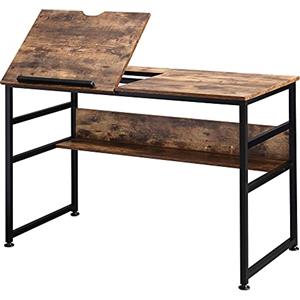 HOMCOM Tavolo da Disegno Inclinabile su 15 Livelli da 0-70°, Scrivania per Camera e Ufficio in Stile Industriale, 120x60x75cm, Marrone