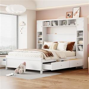 Soweiz - Letto matrimoniale in legno massello con rete a doghe, con contenitore 140x200, con 4 cassetti e grande armadio (bianco)
