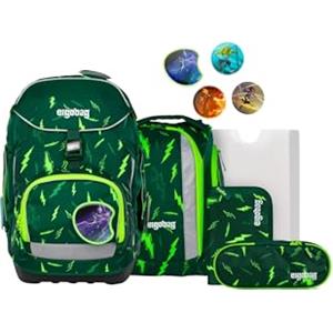 ergobag pack set Zaino scolastico ergonomico e flessibile, 6 pezzi, per la prima elementare Beartastic - Verde