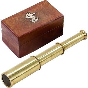 Mythrojan Cannocchiale Pirata 9 in Ottone con Scatola in Legno | Telescopio Nautico Decorativo Monoculare Vintage con Ottica in Vetro | Regalo Perfetto per Viaggiatori e Avventurieri