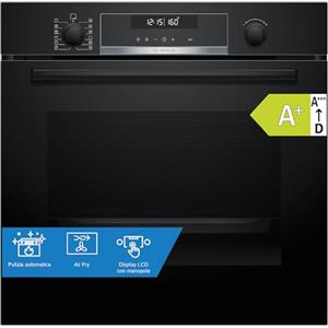 Bosch HBG578BB3 Serie 6, Forno da incasso, Pirolisi: pulizia del forno senza sforzo, Display LCD bianco, Funzione AirFry, 30 programmi automatici, Nero, 60 x 60 cm
