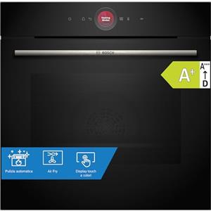 Bosch HBG7721B2 Serie 8, Forno da incasso, Pirolisi: pulizia del forno senza sforzo, Home Connect: controllo da remoto, Assistente alla cottura, Display touch, 60 x 60 cm, Nero