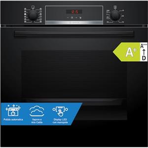 Bosch HQA574BB3 Serie 4, Forno con vapore da incasso, Pirolisi: pulizia del forno senza sforzo, Display LED rosso, 10 programmi automatici, Nero, 60 x 60 cm