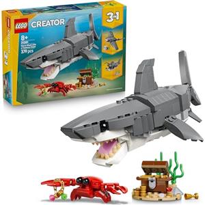 LEGO Creator 3 in 1 Squalo con Scrigno del Tesoro Giocattolo - Animale Marino Trasformabile in Rana Pescatrice o Manta - Decorazione Camera da Letto - Regalo per Bambini e Bambine da 8 Anni - 31381