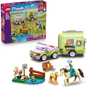 LEGO Friends Rimorchio per Cavallo e Puledro - Set con Cavallo Giocattolo, Pony, Accessori per la Cura degli Animali, Auto con Carrello e 2 Mini Bamboline - Idea Regalo per Bambine da 7 Anni - 42695
