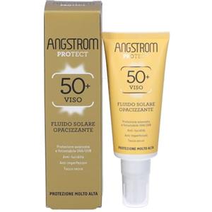 Angstrom Protect Fluido Solare Opacizzante Viso SPF50+, fluido leggero con attivo per prevenire la comparsa di brufoli, 40ml