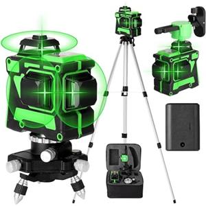 Geevorks Livella Laser Autolivellante 12 Linee, Geevorks 3 X 360 °Livello Laser Autolivellante Verde, 1 x Batterie, Autolivellante, Supporto rotante, Telecomando, Base Magnetica
