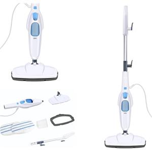 Royalswill Pulitore a vapore e scopa a vapore, mocio a vapore 1500 W, riscaldamento rapido 20 secondi, pulitore a vapore Steam Mop 400 ml, capacità dell'acqua inclusa 2 panni lavabili per moquette, pavimenti e