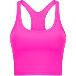 Onewus Top da yoga corto da donna con reggiseno integrato, canotta sportiva, Fucsia, XL