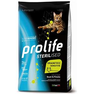 Generico Gatto Prolife Sterilised Grainfree Adult, Quaglia e Patate, alimento secco completo per gatti sterilizzati di tutte le taglie,senza cereali, confezione da 1,5 Kg.