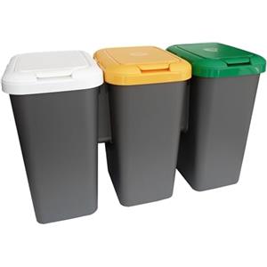 Tontarelli Trio - Cestino per Raccolta Differenziata 75 Litri con Coperchio a Scatto e Anello Interno, Plastica Multicolore