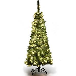 COSTWAY Albero di Natale 135/200/225 cm, Albero di Natale Slim con 150/250/350 Luci a LED Calde, 226/708/1085 Rami Folti e Base di Metallo, Ideale per Casa, Ufficio e Negozio (135 cm)