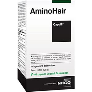 NHCO Nutrition AminoHair Capelli, Integratore alimentare con 20 nutrienti. Confezione da 168 capsule vegetali