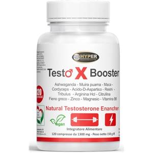 Hyper TESTO X BOOSTER 120 CPR Integratore Testosterone Uomo Con Ashwaganda Muira puama Maca Cordyceps Acido-D-Aspartico Reishi, Tribulus Arginina Hcl Citrullina Fieno greco Zinco Magnesio Vitamina B6