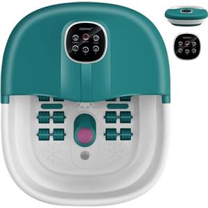 GYMAX Pediluvio Elettrico, 3 in 1 Massaggiatore Piedi Pieghevole con Riscaldamento dell'Acqua in 3 Livelli, Getti di Bolle, Pannello di Controllo Magnetico, per Tutta la Famiglia (Verde Scuro)