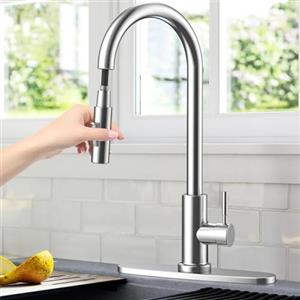 NIKYJM Rubinetto Cucina con Doccetta Estraibile, Rubinetto Lavello Cucina in Acciaio Inox Miscelatore per Cucina con Base Rimovibile, Girevole a 360 °, 2 Modalità Dell'acqua (Argentato)