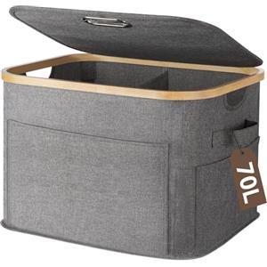 OUSFOT Cesto Portabiancheria Sporca 70L, Cesta Panni Sporchi con 2 Scomparti, Ampie Tasche Frontali e Manico Robusto, Impermeabile Laundry Basket per Armadi, Camere da Letto, Lavanderie, Bagno
