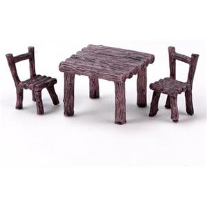 Qiantull Micro paesaggio giardino ornamenti mobili 3 pezzi/set marrone mini tavolo e sedia 1/12 accessori casa delle bambole Fairy Garden Mini sedia decorativa da tavolo fata giardino mini simulazione